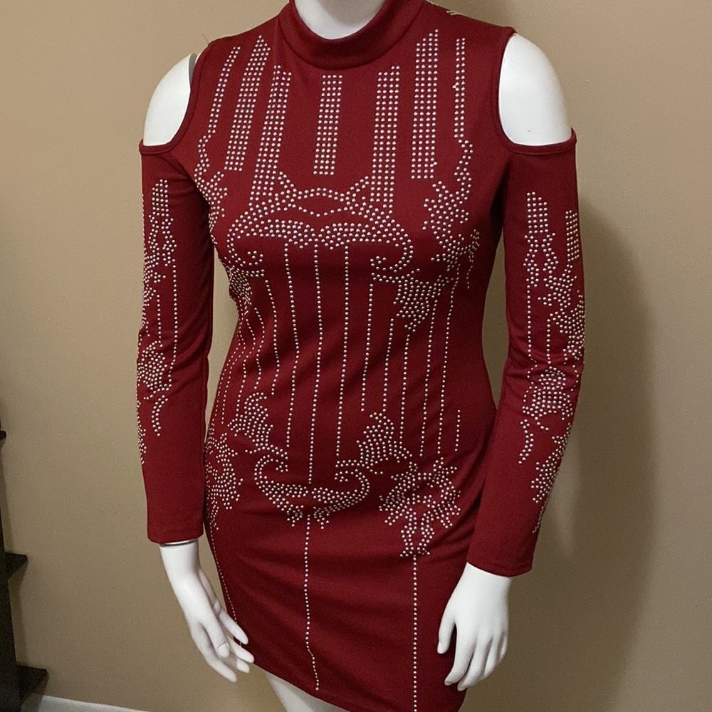 Womens Red Bodycon Studded Dress - Size XL